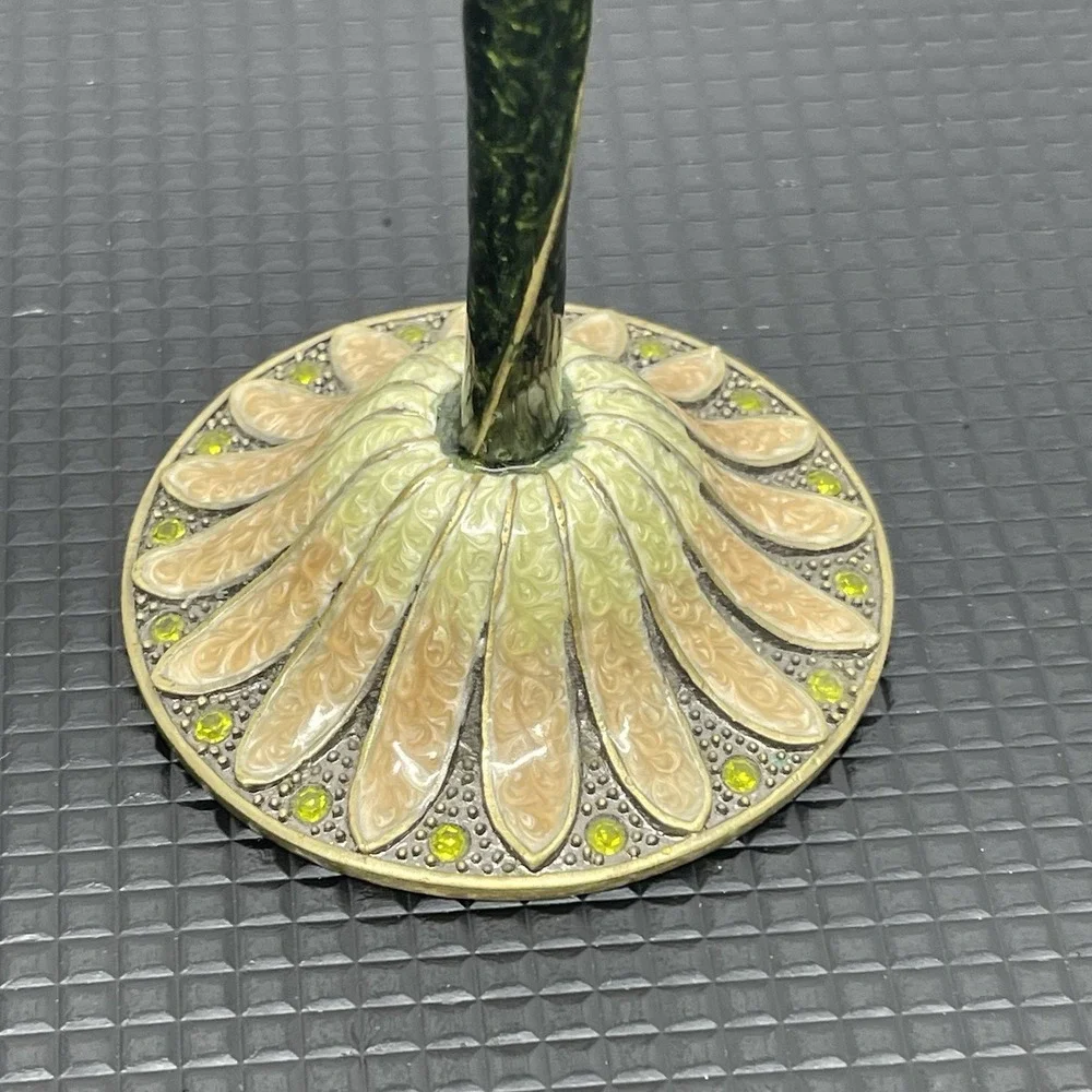 Vintage Enamel Solid Metal Candle Holder Candlestick Art Nouveau‎ Floral Jeweled